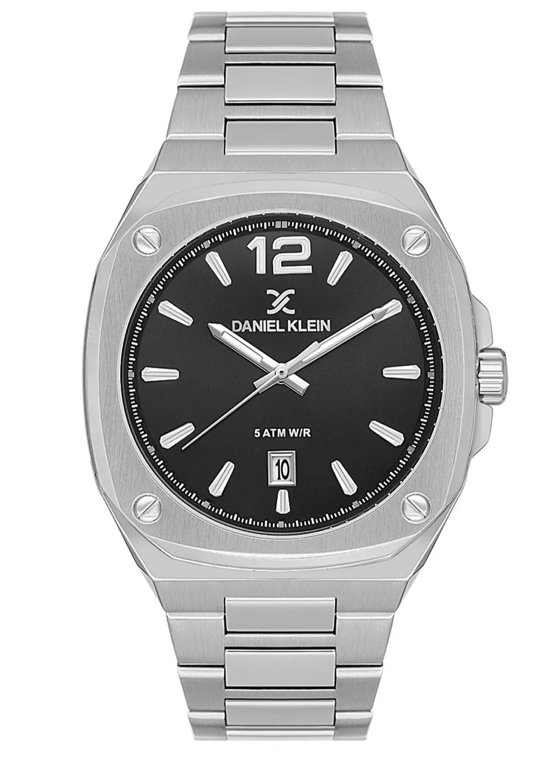 DANIEL KLEIN Men's Stainless Steel Silver Alloy Case Analog Black Round Sunray Dial Japanese Quartz Premium 50 Meters Water Resistant